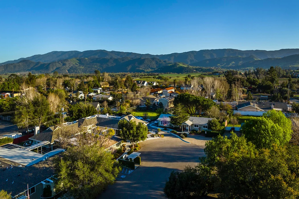 Aerial view of Friendship House and the surrounding Santa Ynez Valley